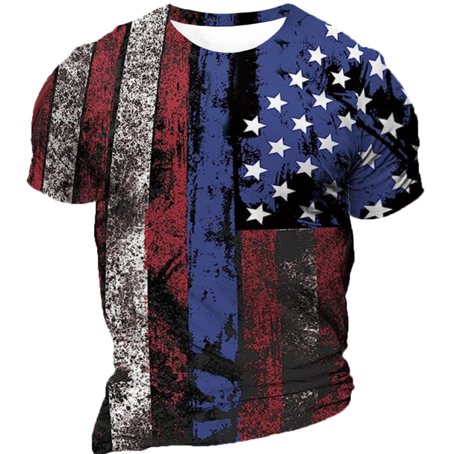 

Men's Vintage American Flag Round Neck Short Sleeve T-Shirt