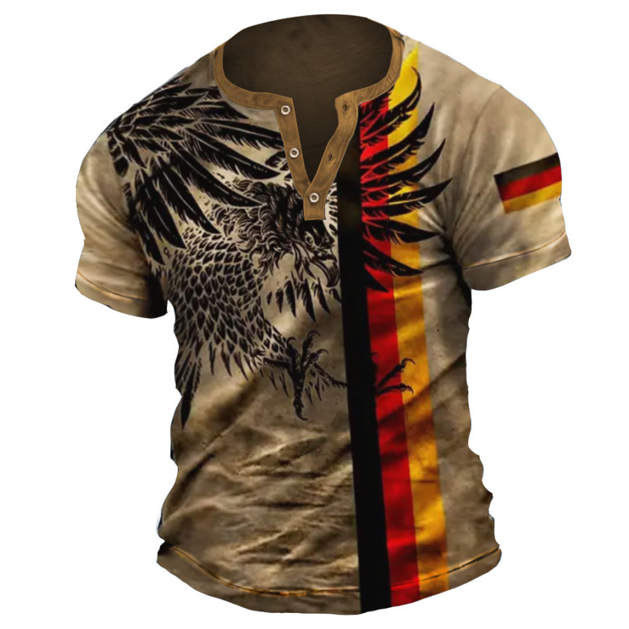 

Men's Outdoor Vintage German Flag Eagle Print Henley T-Shirt