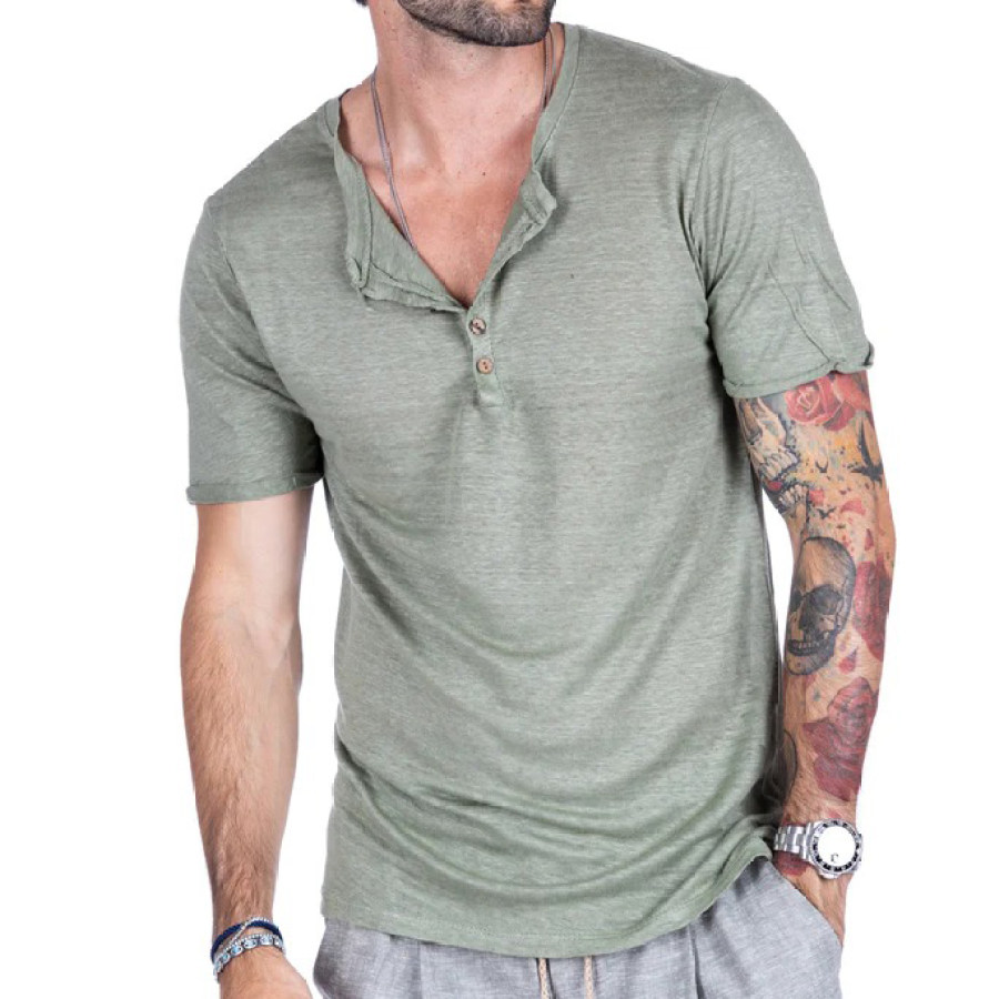 

Men's Casual Comfort Cotton Short Sleeve Henley T-Shirt