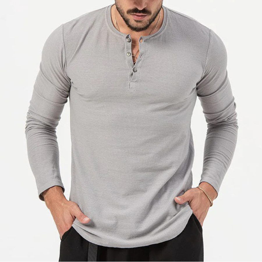 

Men's Casual Comfort Cotton Long Sleeve Henley T-Shirt