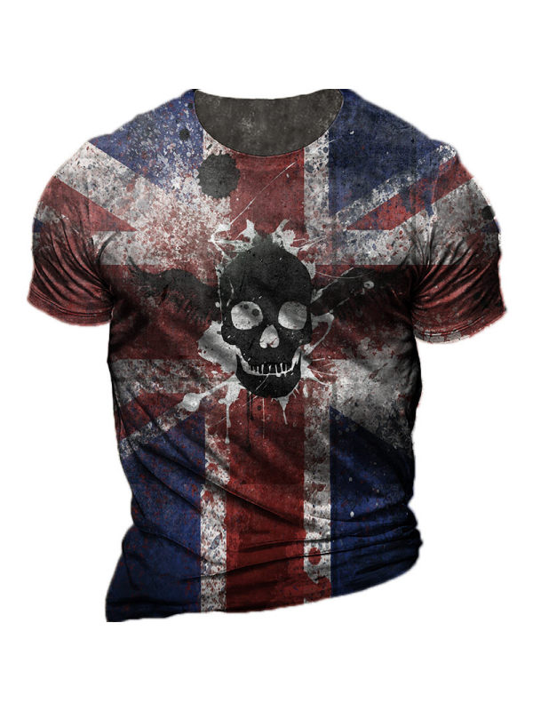 Men's Vintage Skull Round Neck Short Sleeve T-Shirt