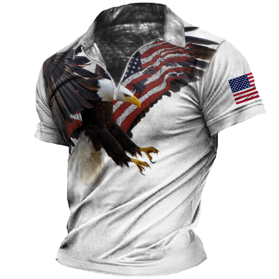 

Men's Vintage Lapel American Eagle Short Sleeve T-Shirt