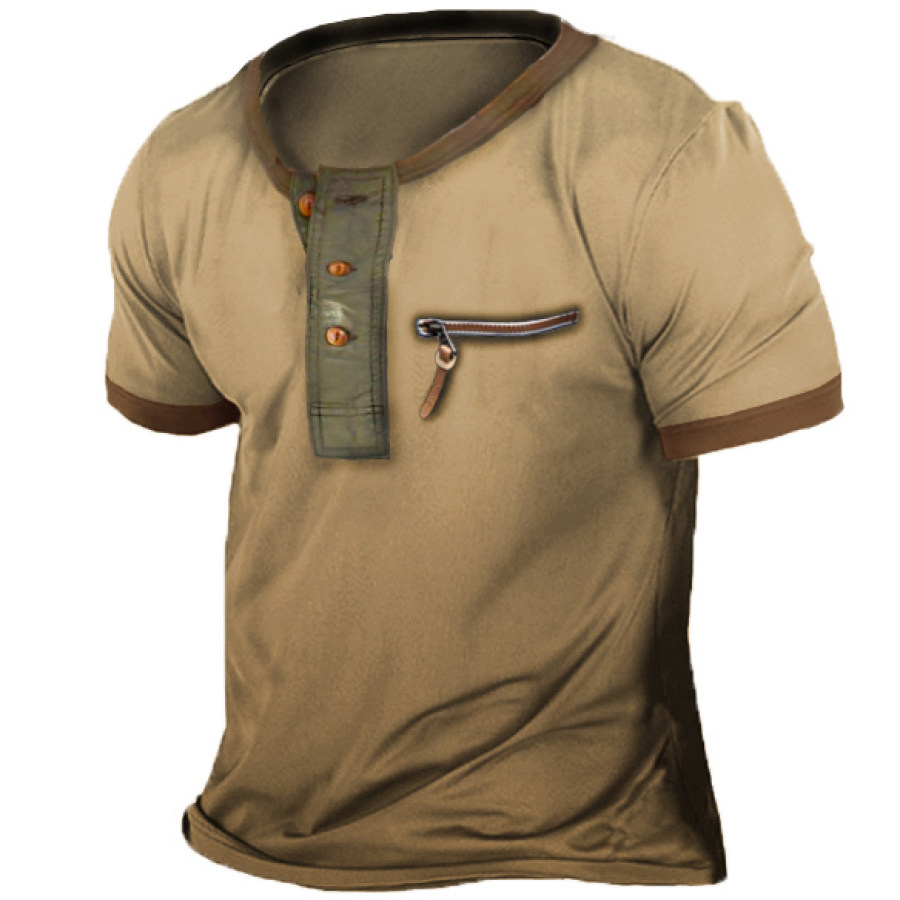 

Men's Outdoor Zip Pocket Henley Collar Short Sleeve T-Shirt