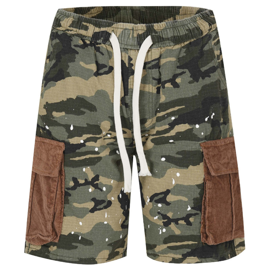 

Men'S Fashion Splash Ink Multi-Pocket Camouflage Shorts