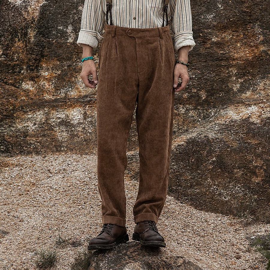 

Men's British Retro Corduroy Plain Casual Suit Pants