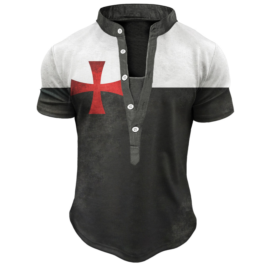 

Men's Vintage Cross Contrast Henley T-Shirt