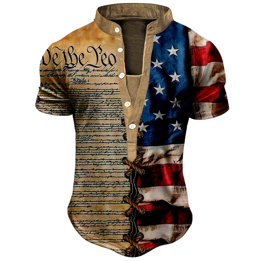 

Men's American Flag Vintage Henley T-Shirt