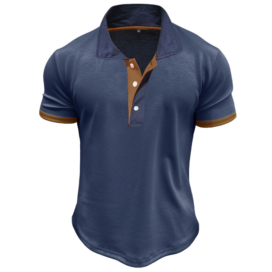 

Men's Casual Colorblock Polo Neck T-Shirt