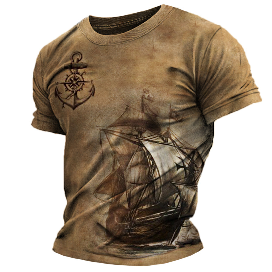 

Men's Vintage Nautical Crew Neck Short Sleeve T-Shirt