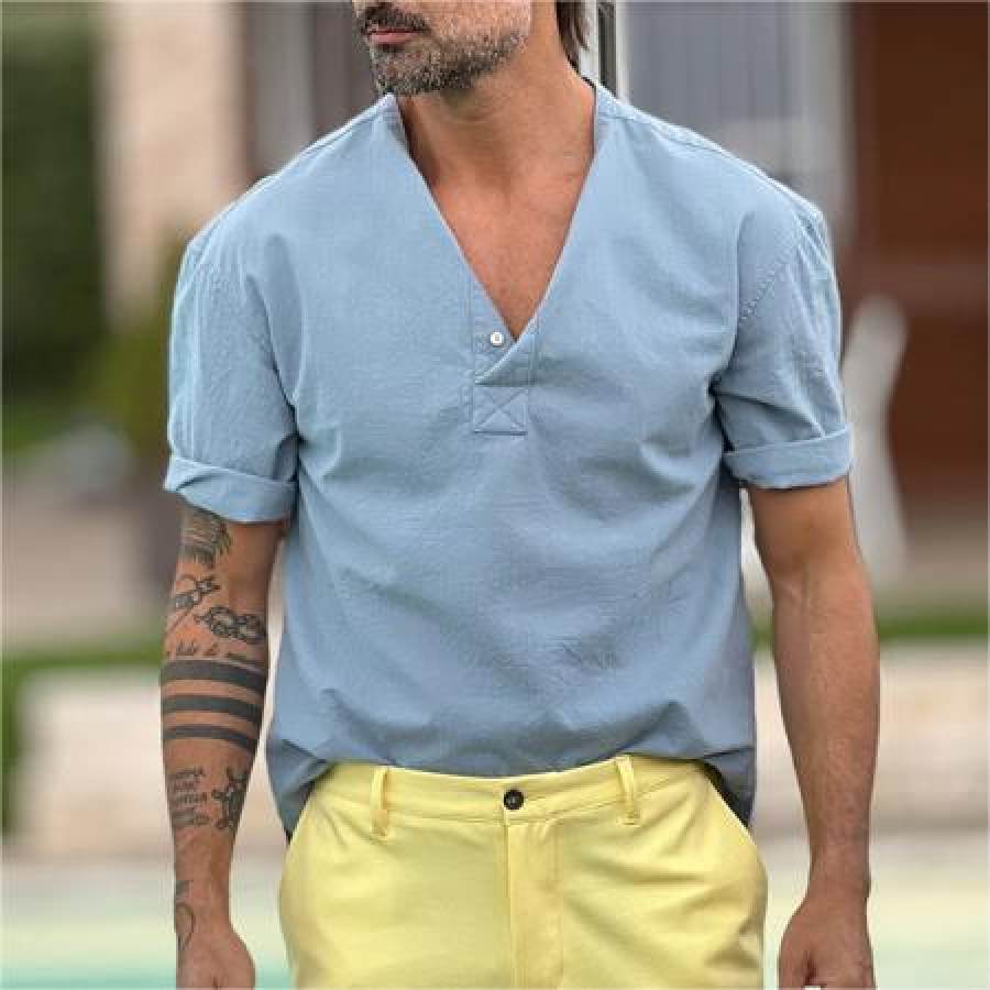 

Men's Vintage Cotton Linen Short Sleeve Shirt