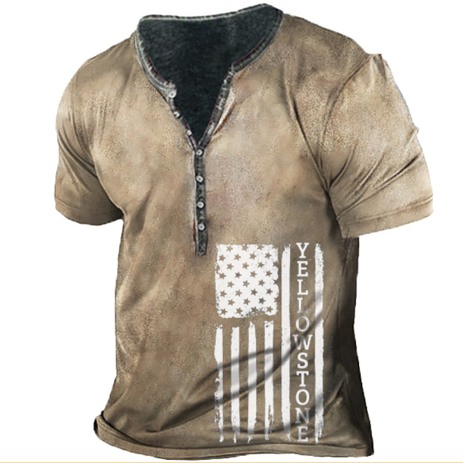 Yellowstone Flag Men's Vintage Henley T-Shirt, WAYRATES  - buy with discount