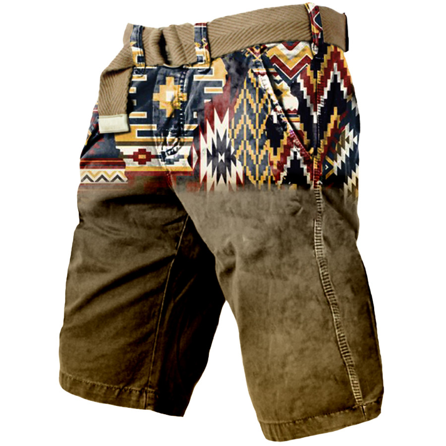 

Men's Vintage Ethnic Gradient Print Outdoor Cargo Shorts