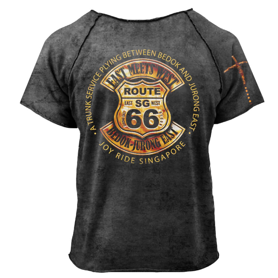 

Route 66 Vintage Print Men's Motorcycle Short Sleeve T-Shirt