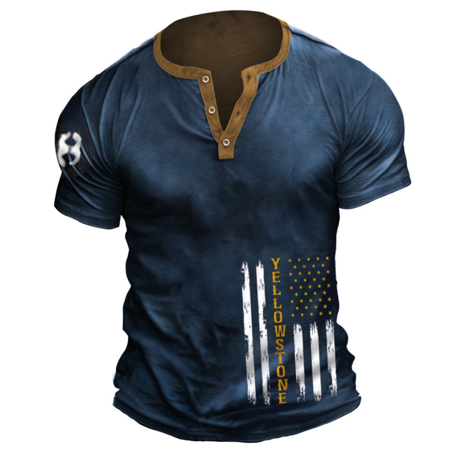 

Yellowstone Flag Men's Vintage Henley T-Shirt