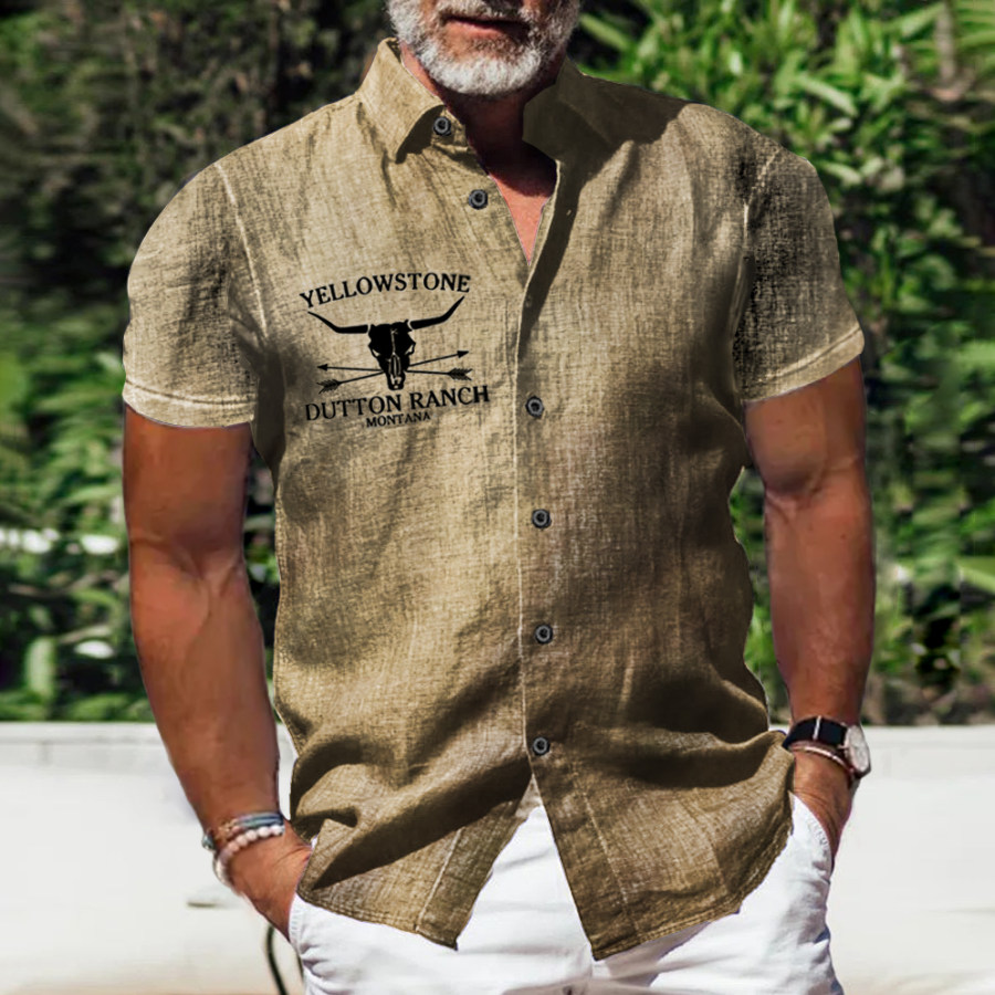 

Men's Casual Loose Yellowstone Hawaiian Short Sleeve Shirt