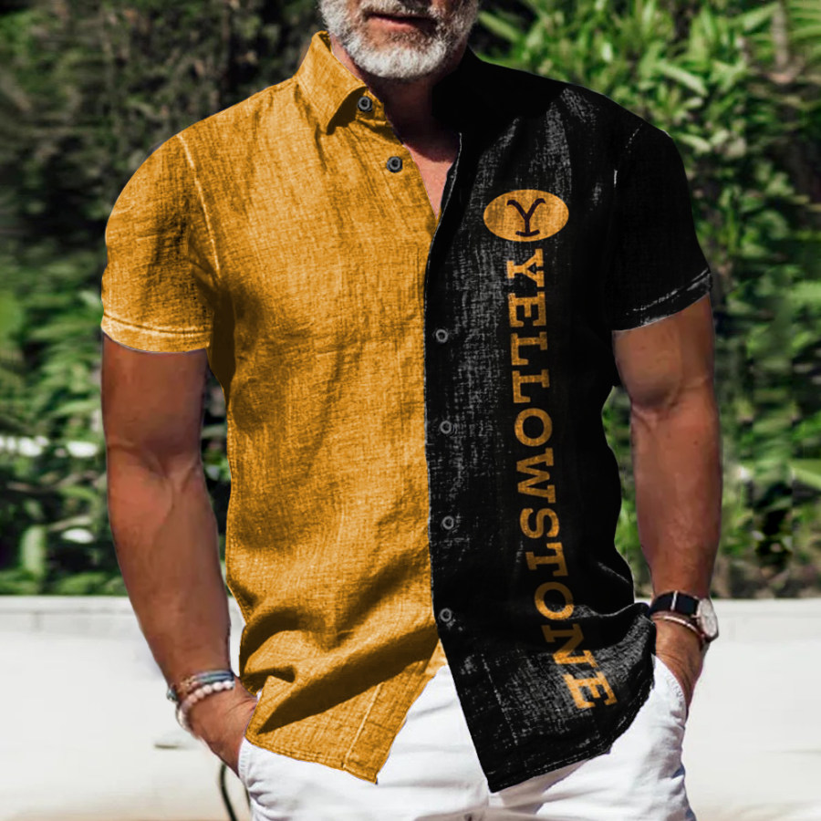 

Men's Casual Loose Yellowstone Hawaiian Short Sleeve Shirt