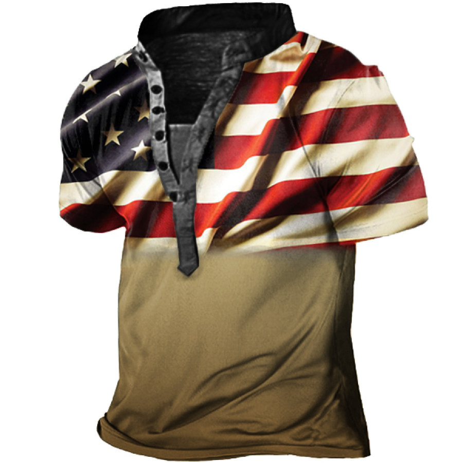 

Men's Vintage American Flag Color Block Short Sleeve T-Shirt