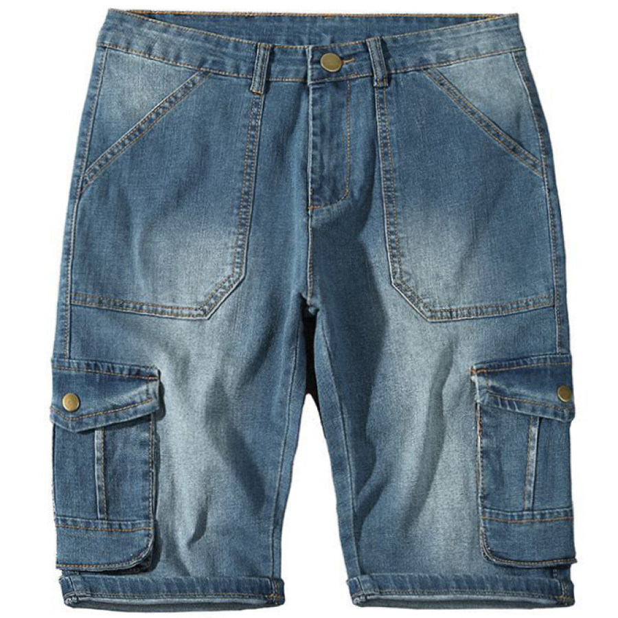

Men's Casual Loose Straight Multi-Pocket Denim Cargo Shorts