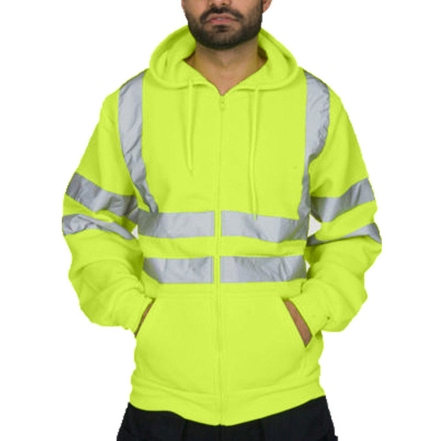 

Men's Outdoor Reflective Strip High Visibility Fleece Hooded Jacket