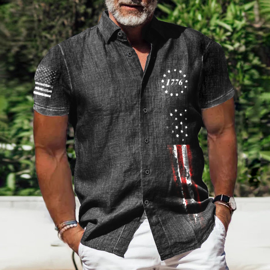 

Men's 1776 Independence Day American Flag Print Hawaiian Short Sleeve Shirt