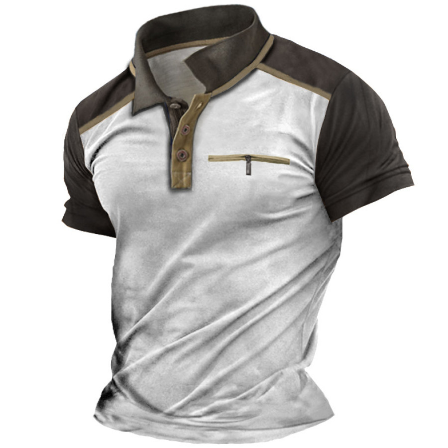 

Men's Retro Zipper Stitching Contrast Color Polo T-Shirt