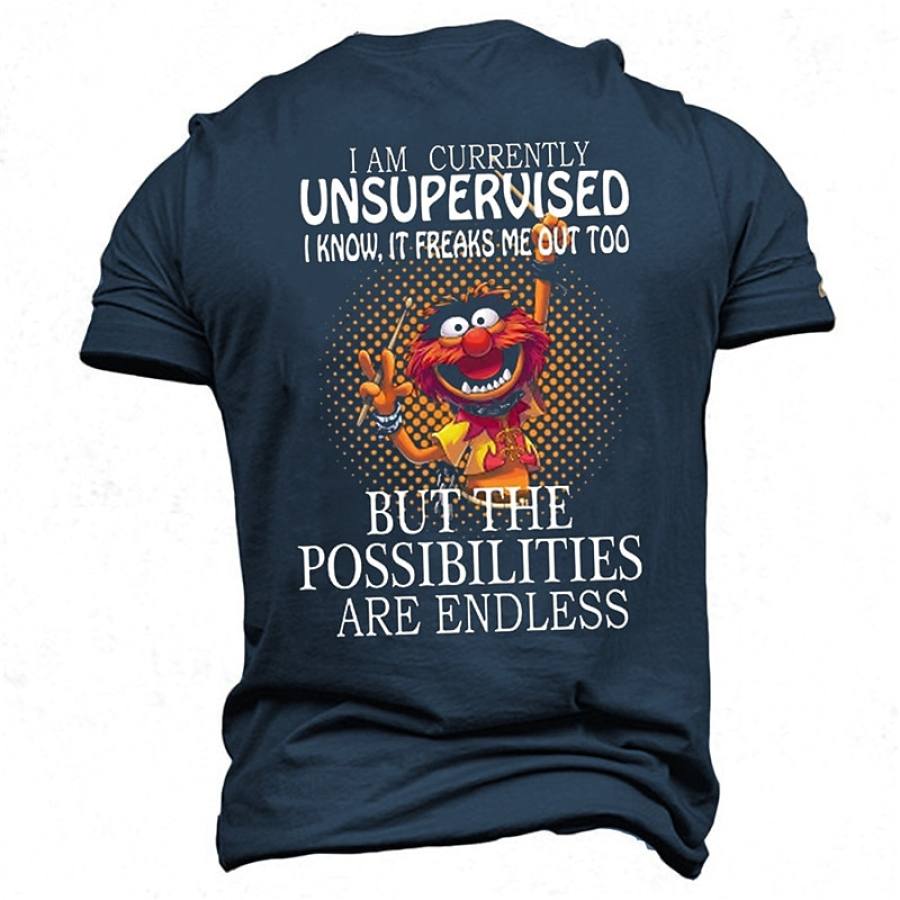 

Men's Retro Cartoon Print Back Printed Crew Neck T-Shirt