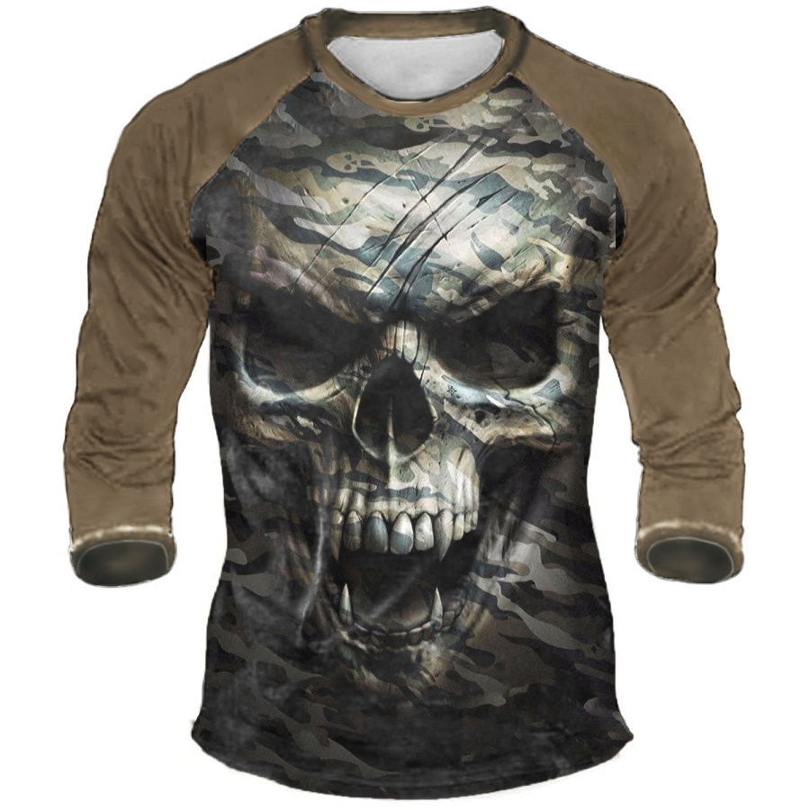 

Men's Outdoor Camouflage Skull Print Long Sleeve T-Shirt