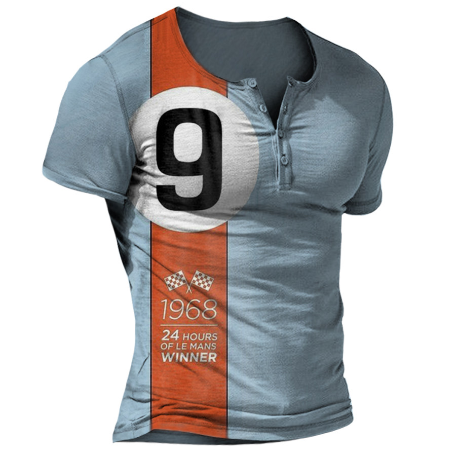 

Men's Vintage Number 9 Racing Henley Short Sleeve T-Shirt