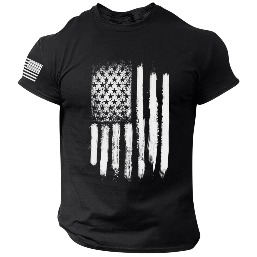 

Men's Casual American Flag Print Round Neck Short Sleeve T-Shirt