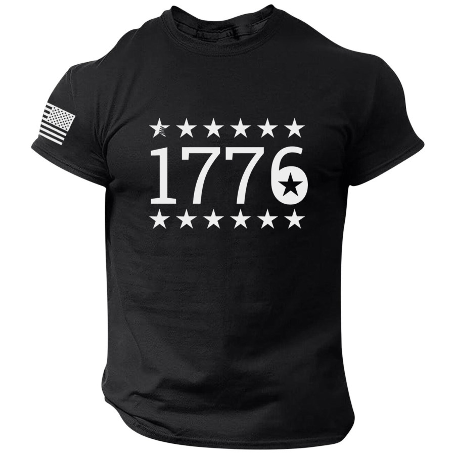 

1776 Men's National Flag Printed Casual Round Neck Short Sleeve T-Shirt