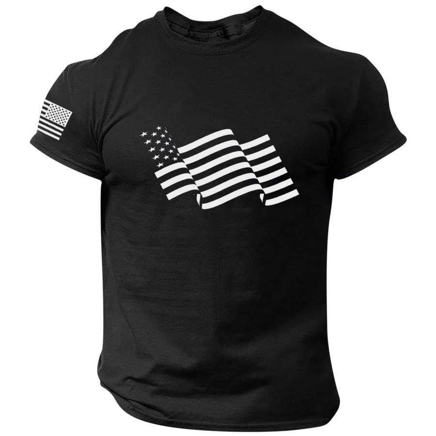 

Men's Casual American Flag Print Round Neck Short Sleeve T-Shirt