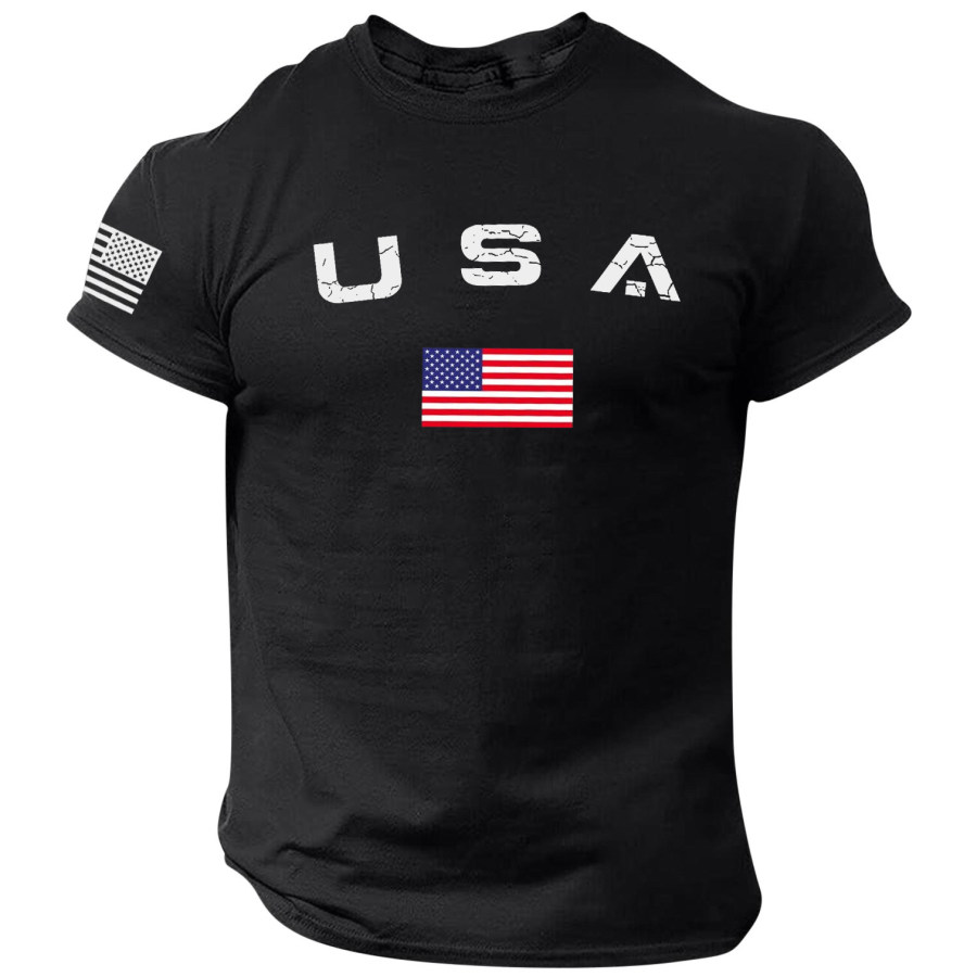 

Men's Casual American Flag Print Round Neck Short Sleeve T-Shirt