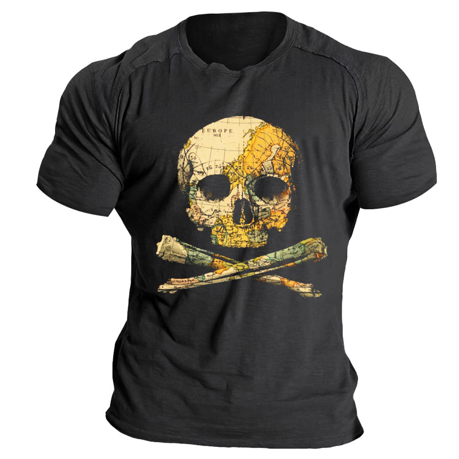 

Men's Vintage Skull Map Crew Neck T-Shirt