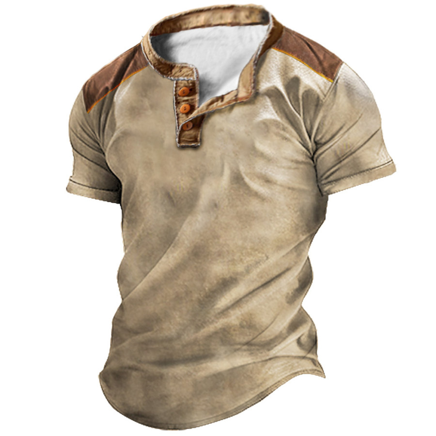 

Men's Casual Colorblock Short Sleeve Henley T-Shirt