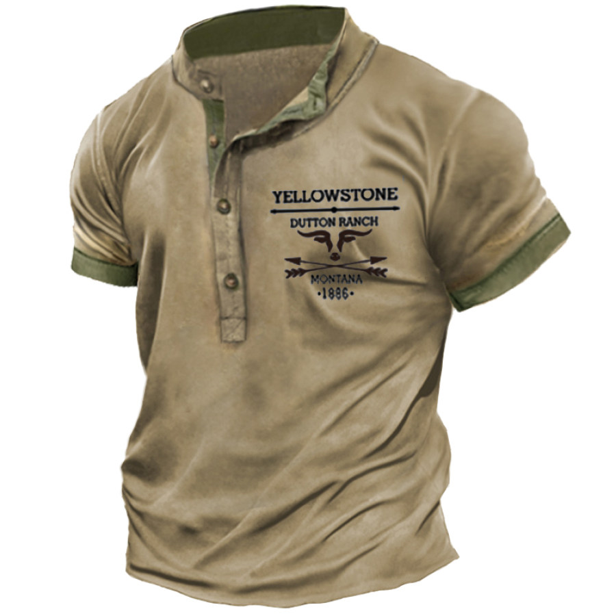 

Men's Vintage Western Yellowstone Henley Short Sleeve T-Shirt