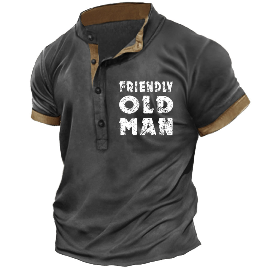 

Friendly Old Man Men's Vintage Short Sleeve Henley Collar T-Shirt