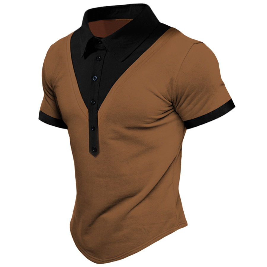 

Men's Vintage Lapel Short Sleeve T-Shirt