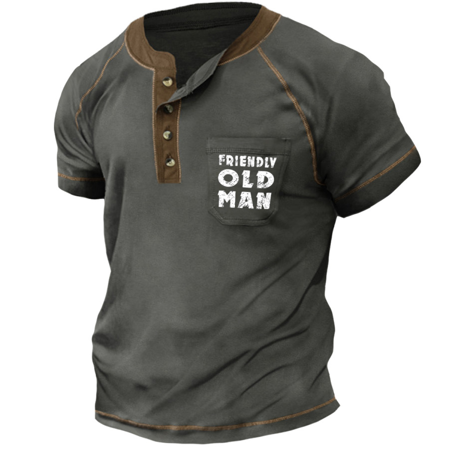 

Men's Vintage OLD MAN Henley Short Sleeve T-Shirt