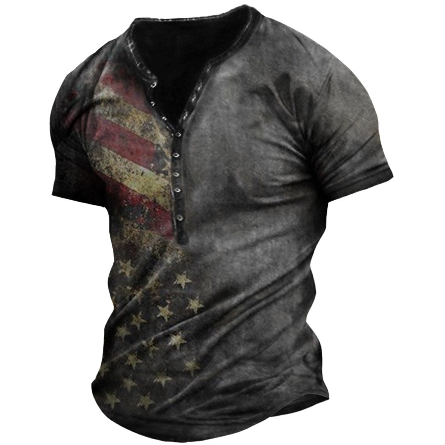 

Men's Vintage American Flag Henley Short Sleeve T-Shirt