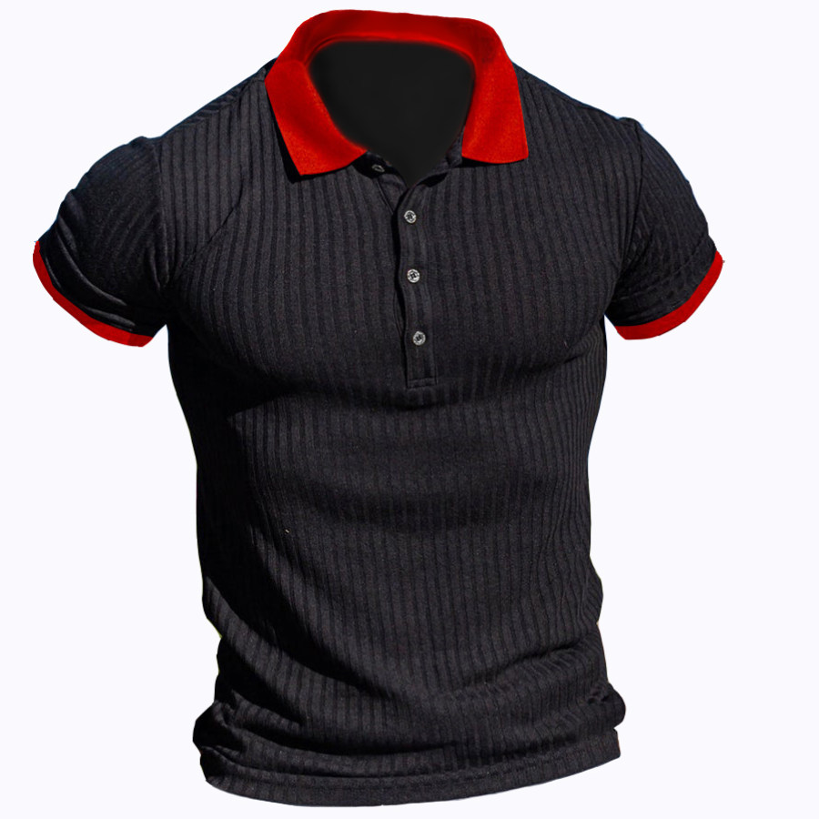 

Men's Casual Color Contrast Stand Collar Sports Polo Shirt