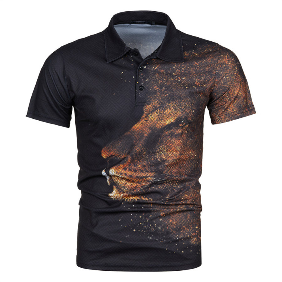 

Men's Fashion Casual Lion 3D Printed Short Sleeve POLO Shirt