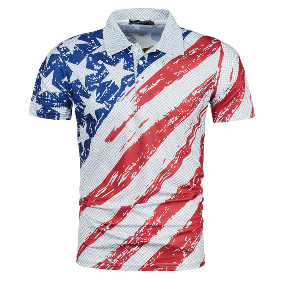 

Men's Fashion Casual American Flag 3D Printed Lapel Short Sleeve Polo Shirt