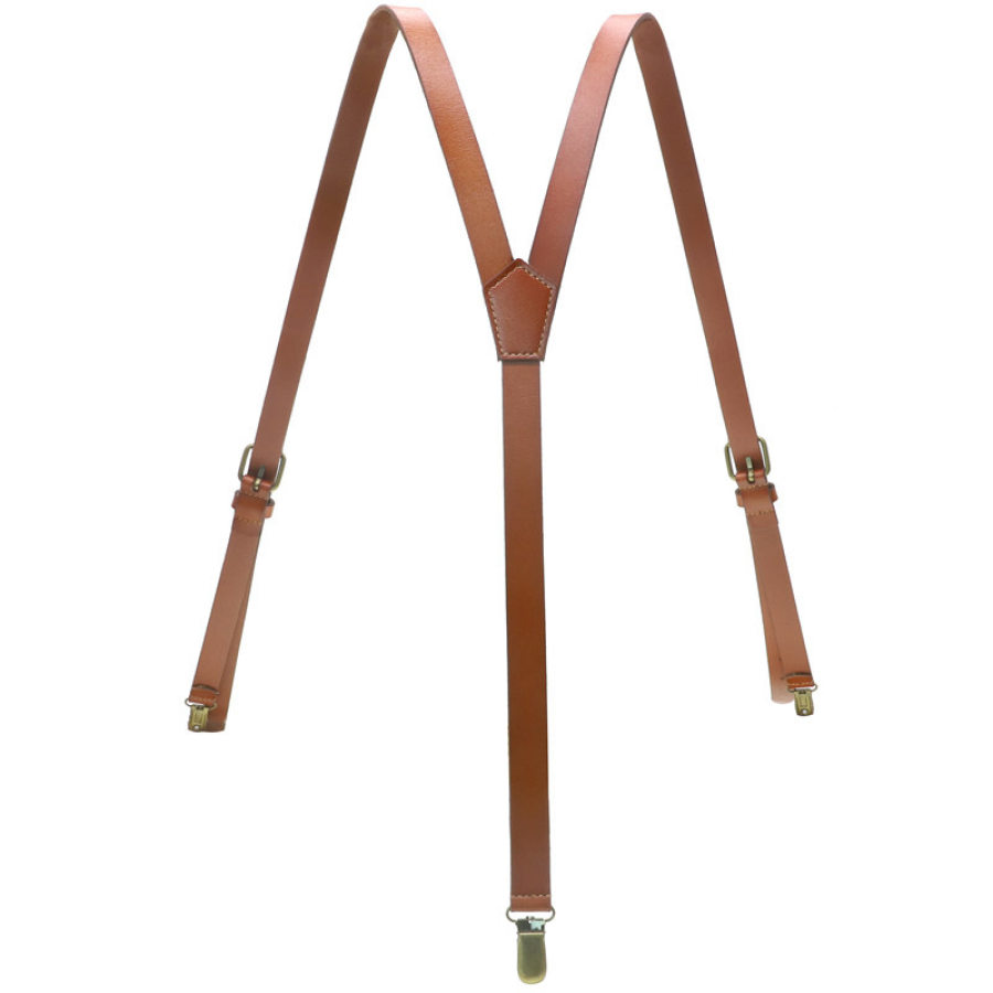 

Men's Vintage British Style Leather Suspenders With 3 Clips