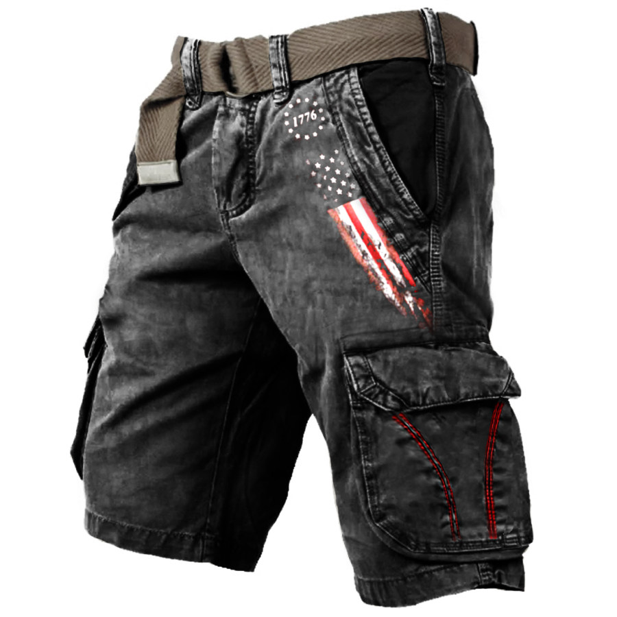 

Men's 1776 Independence Day American Flag Print Tactical Shorts