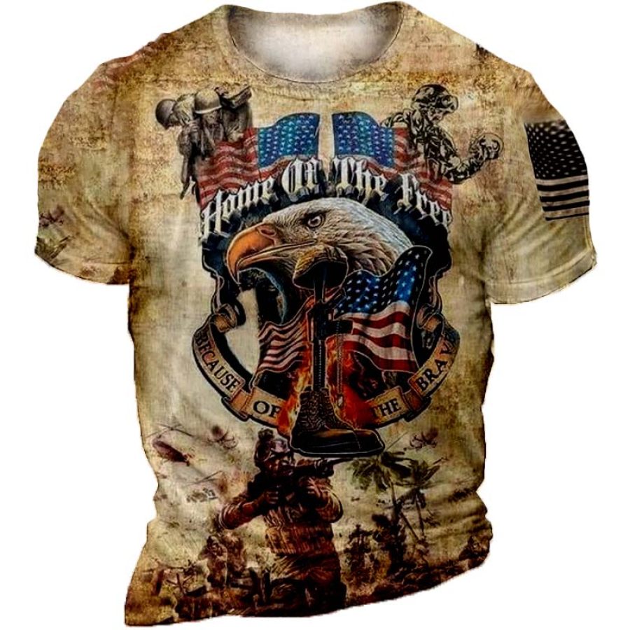 

Men's Vintage American Flag Eagle Print Short Sleeve T-Shirt