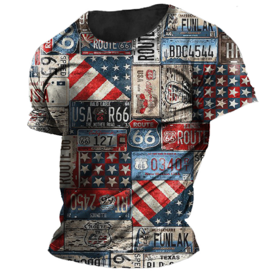 

Men's Vintage Racing Route 66 Print Short Sleeve T-Shirt