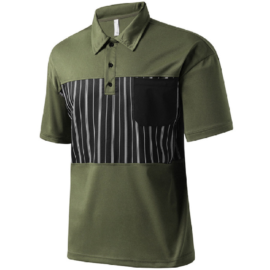 

Men's Casual Vertical Stripe Stitching Breathable Stretch Polo Shirt Top