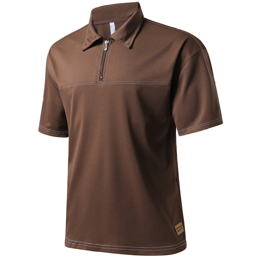 

Men's Loose Elastic Breathable Zipper Lapel Polo Shirt