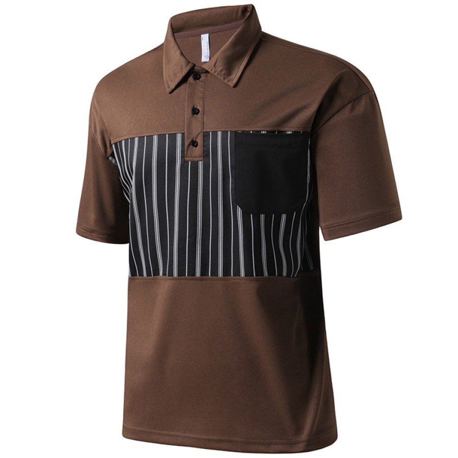 

Men's Casual Vertical Stripe Stitching Breathable Stretch Polo Shirt Top