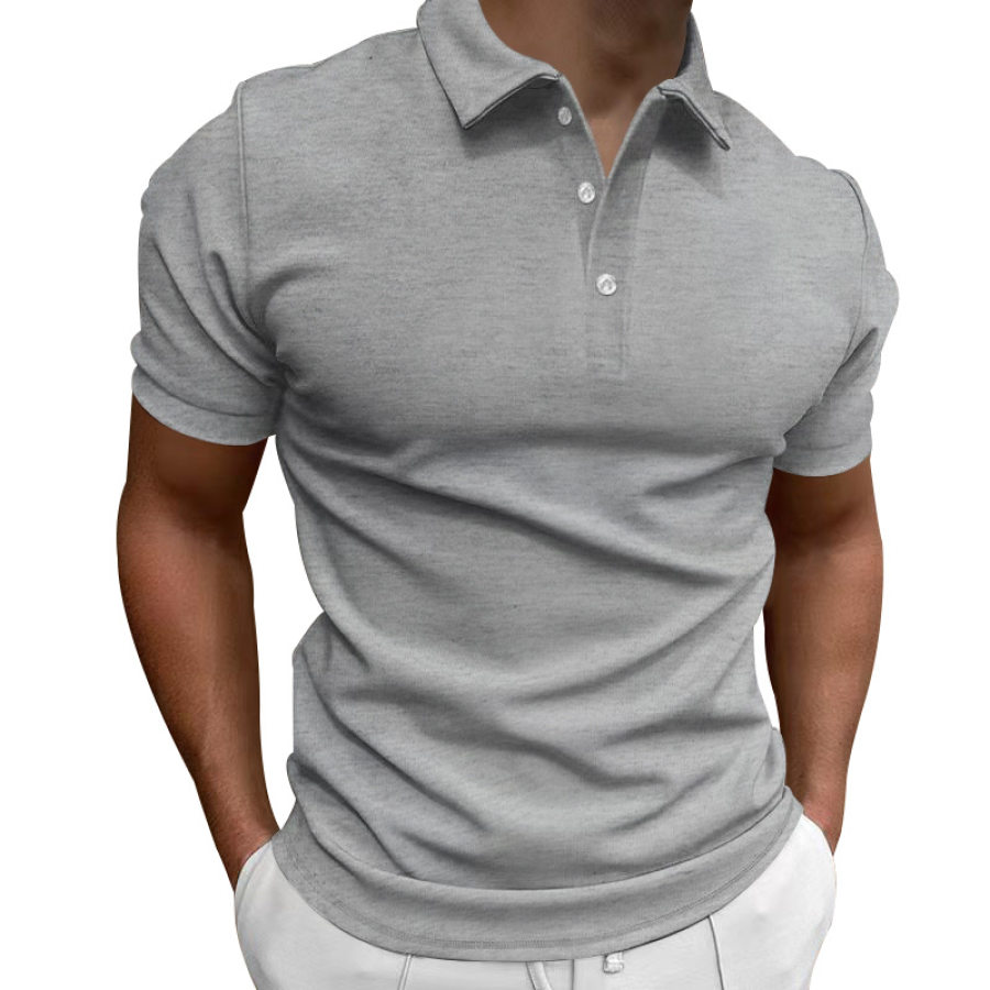 

Men's Casual Breathable Solid Color Short Sleeve Lapel Button Polo Shirt